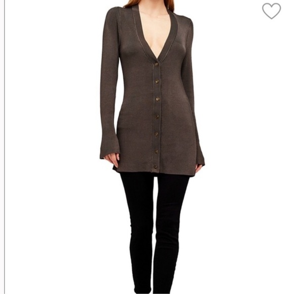 L’AGENCE Lucas longline button down ribbed cardigan dark grey size Medium - Picture 8 of 11